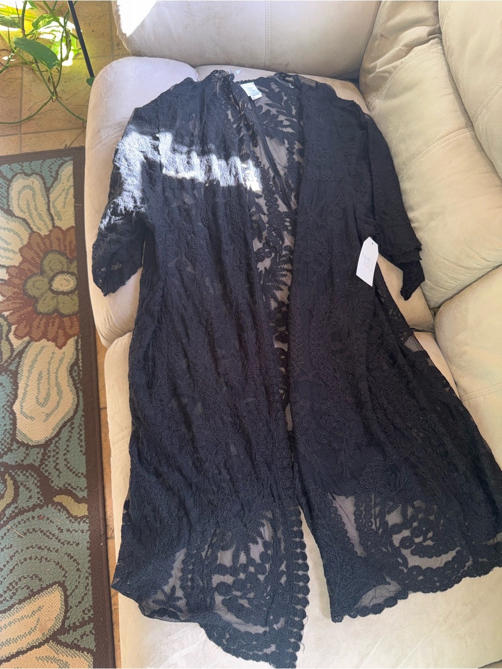Time and Tru Black Lace Open-Front Cardigan NWT